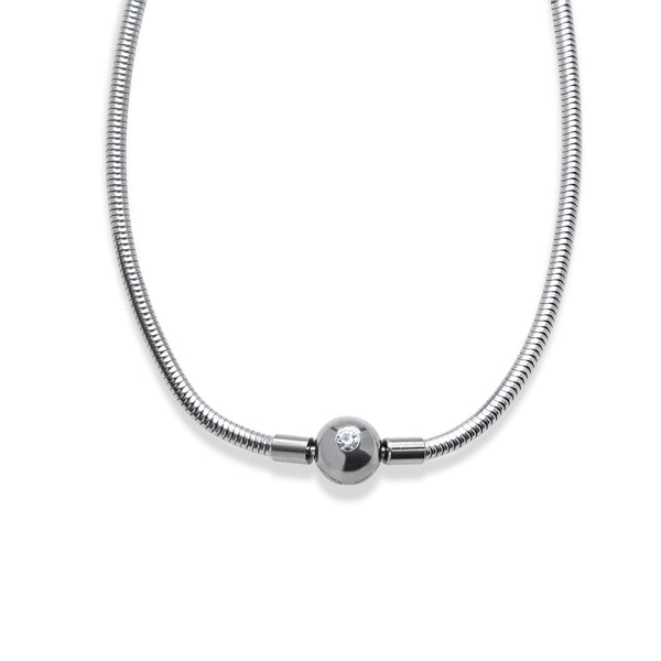 Collar cola de raton con broche de bola y cristal 45cm