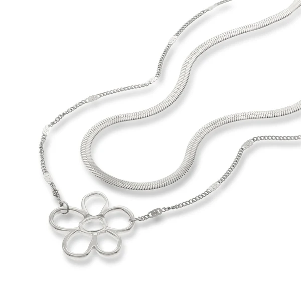 Collar doble cadena con dije de silueta de flor 40cm