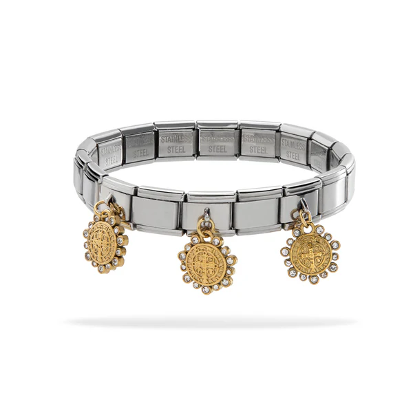 Brazalete ajustable italiano dijes colgantes de San Benito con cristales 9mm