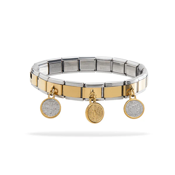 Brazalete ajustable italiano dijes colgantes Medalla San Benito 9mm