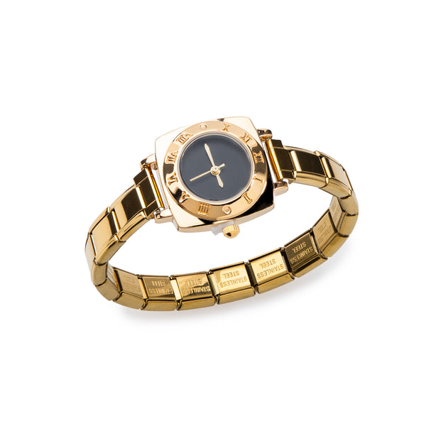 Reloj ajustable eslabon italiano caratula ovalada con corazones 19mm