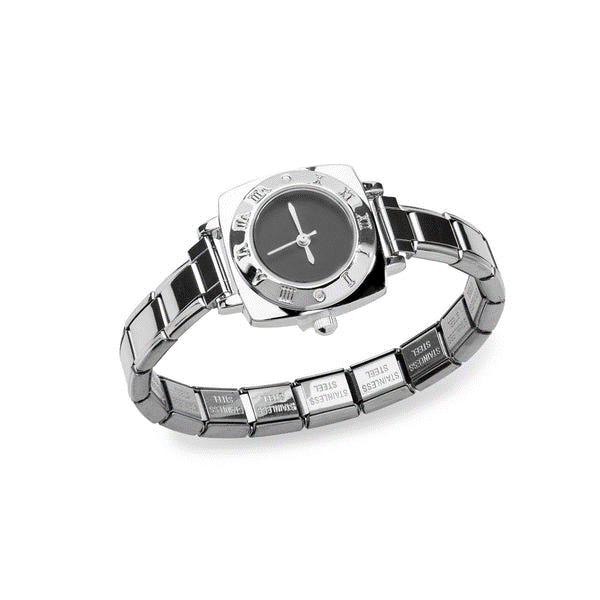 Reloj ajustable eslabon italiano caratula ovalada con corazones 19mm