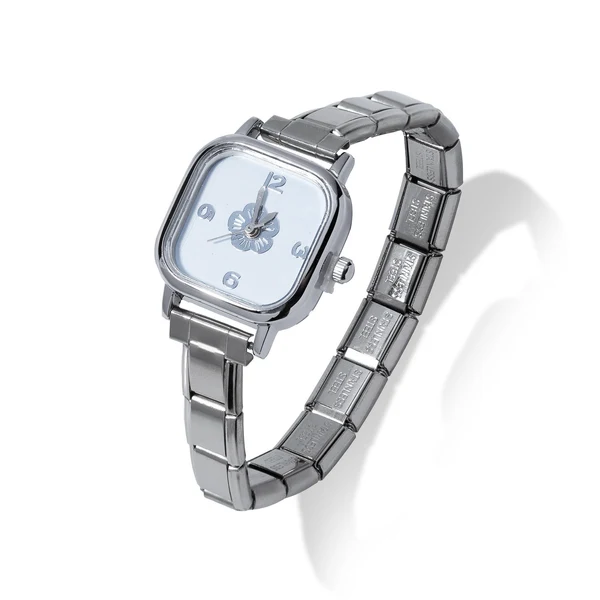 Reloj eslabon italiano caratula cuadrada con flor 23mm