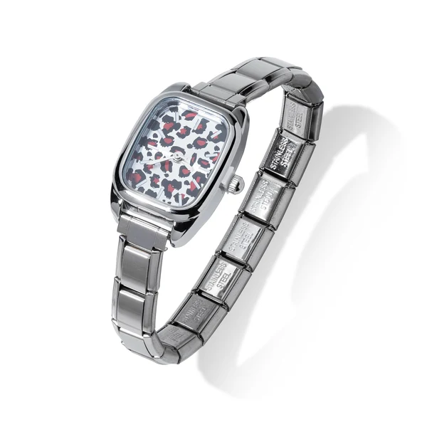 Reloj eslabon italiano caratula rectangular animal print 20mm