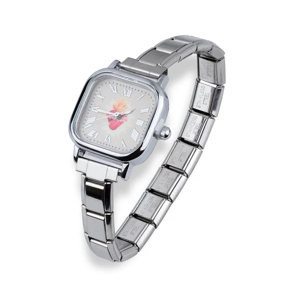 Reloj ajustable eslabon italiano cuadrado del Sagrado Corazon