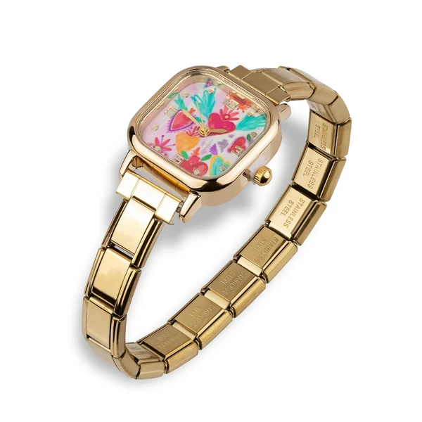 Reloj ajustable eslabon italiano cuadrado del Sagrado Corazon