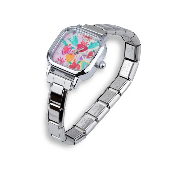 Reloj ajustable eslabon italiano cuadrado del Sagrado Corazon