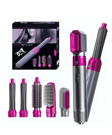 Hot Air Styler 5 En 1 Secador Ondulador Cepillo Alisador Color Rosa